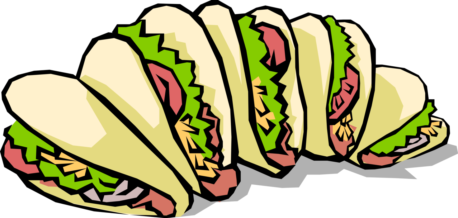 Vector Illustration of Mexican Cuisine Taco Corn or Wheat Tortilla with Beef, Pork, Chicken, and Cheese