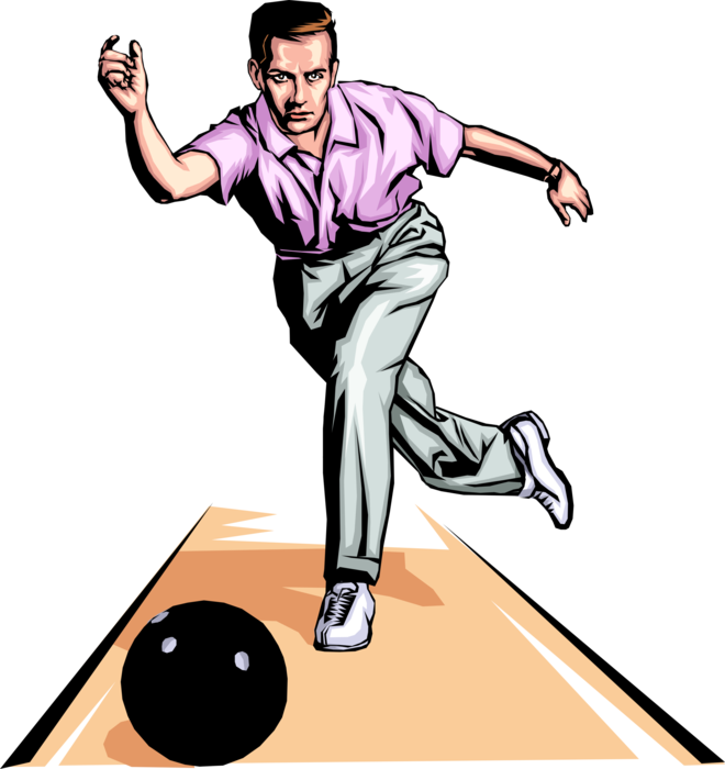 Vector Illustration of Bowler Throwing the Bowling Ball Down Alley