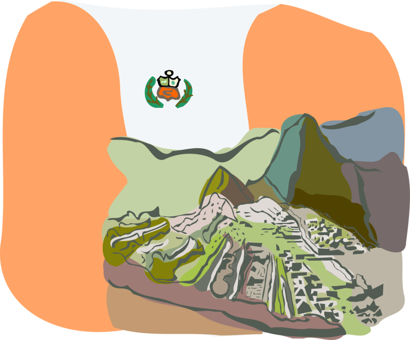 Vector Illustration of Incan Ruins of Machu Picchu in Andes Mountains Peru
