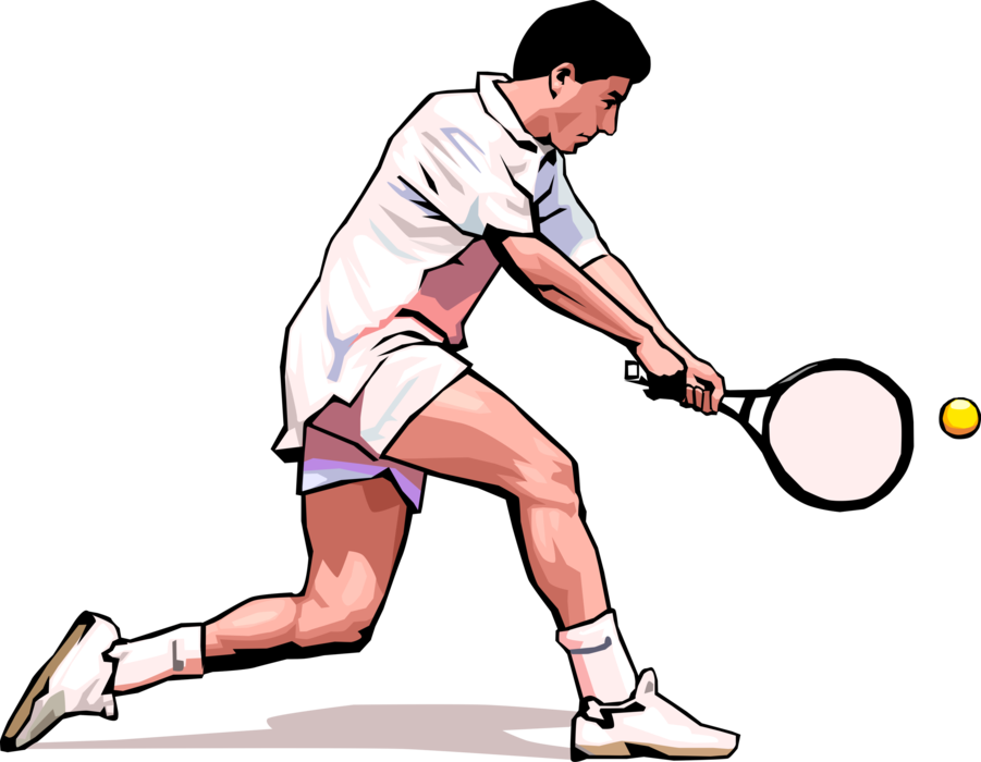 Vector Illustration of Tennis Player with Racket or Racquet Runs to Hit Ball with Backhand Shot