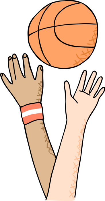 Vector Illustration of Sport of Basketball Game Players in Jump Off for Ball