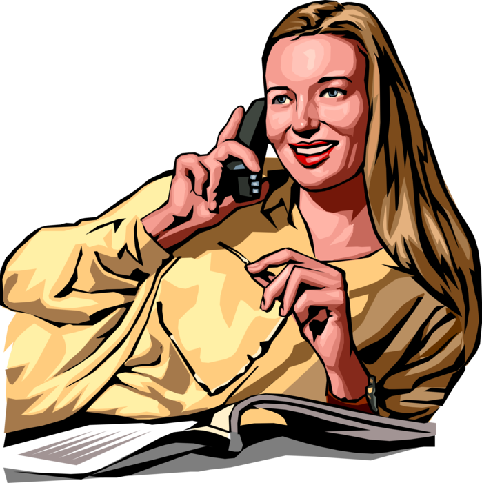 Vector Illustration of Businesswoman Talking on Phone at Home in the Evening