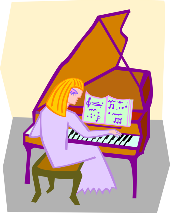 Vector Illustration of Pianist Musician Plays Grand Piano Keyboard Musical Instrument