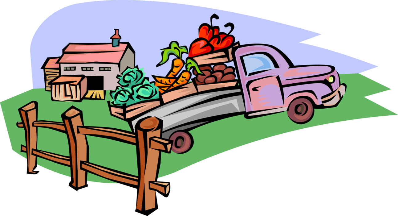 Vector Illustration of Local Produce Fruit and Vegetable Truck Loaded for Delivery