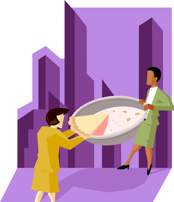 Vector Illustration of Businesswomen Fight Over the Last Piece of Pie