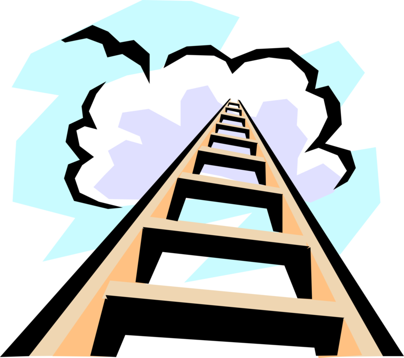 Vector Illustration of Stairway to Heaven Rigid Step Ladder with Stringer or Rail Steps