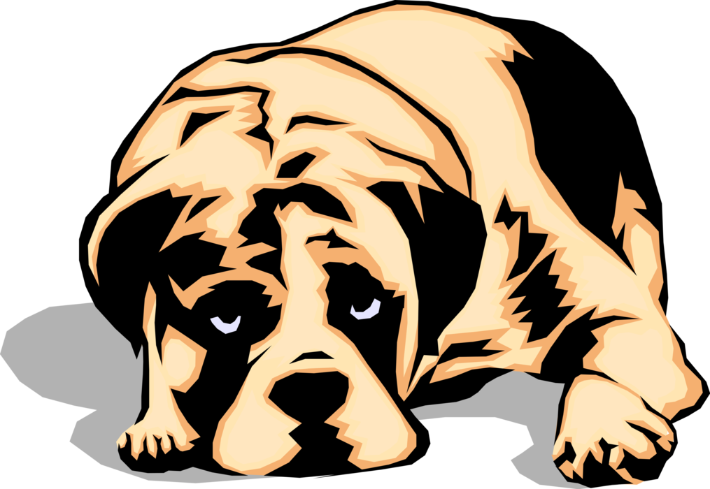 Vector Illustration of Sad Looking Family Pet Puppy Dog