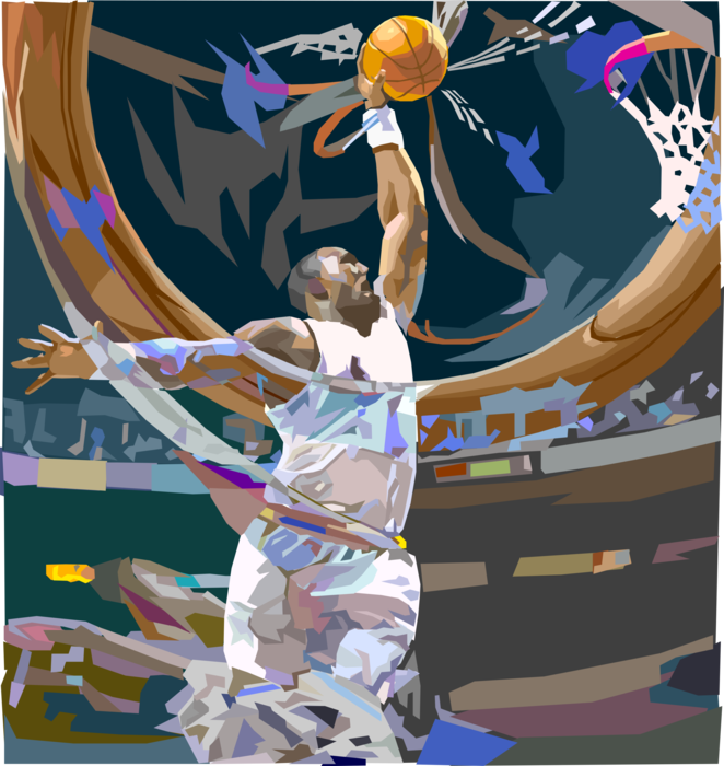 Vector Illustration of Sport of Basketball Game Player Going for Slam Dunk