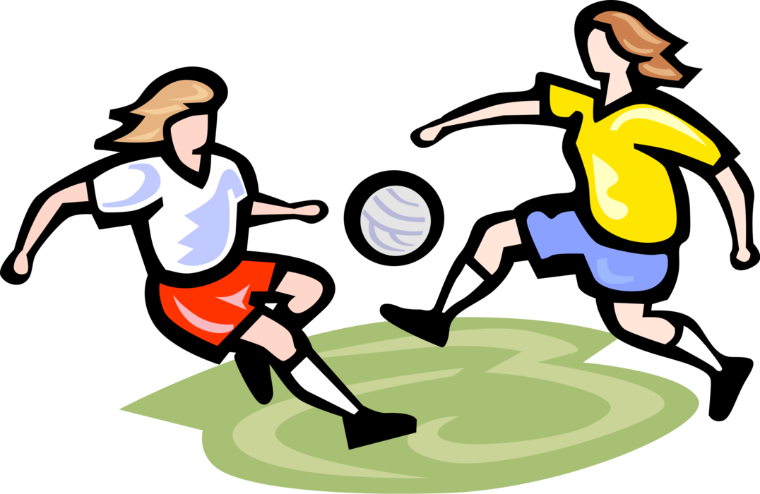 Vector Illustration of Sport of Soccer Football Players Compete with Ball on Pitch