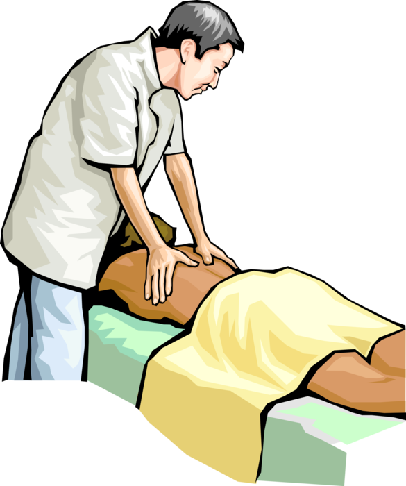 Vector Illustration of Massage Therapist Masseuse Massaging Client