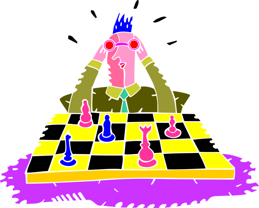 Vector Illustration of Player Realizes He's in Checkmate During Chess Match
