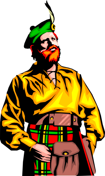 Vector Illustration of Scottish Man in Tam O'Shanter Hat and Kilt