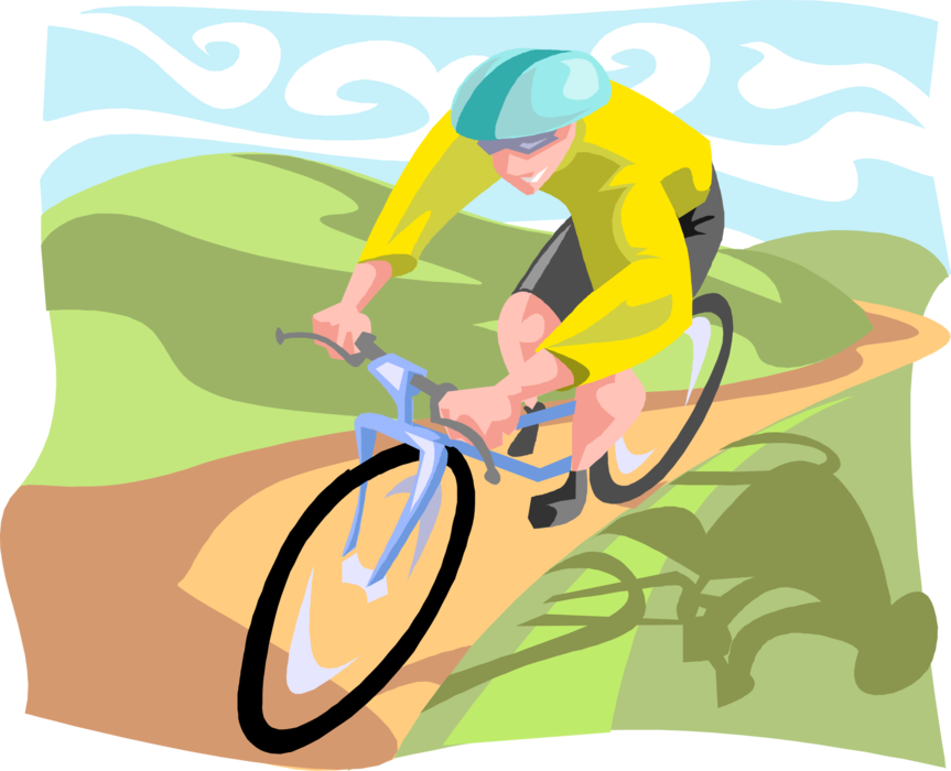 Vector Illustration of Cycling Enthusiast Rides Bicycle on Country Road