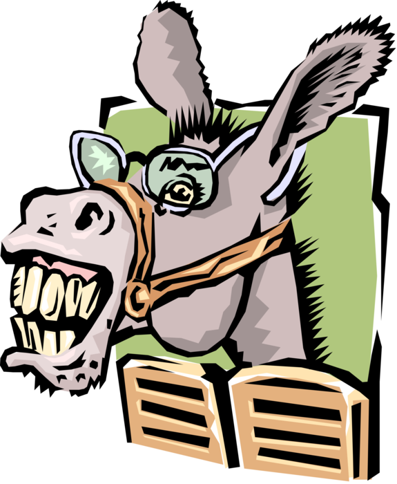 Vector Illustration of Donkey Ass Horse with Eyeglasses Enters Saloon