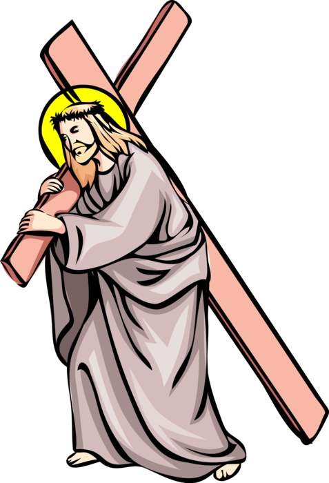 Vector Illustration of Jesus Christ Carries Cross to Crucifixion in The Way of the Cross