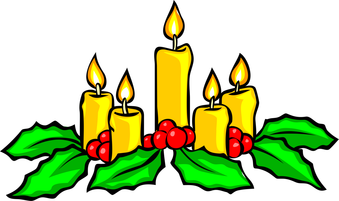 Vector Illustration of Festive Christmas Candles with Holly