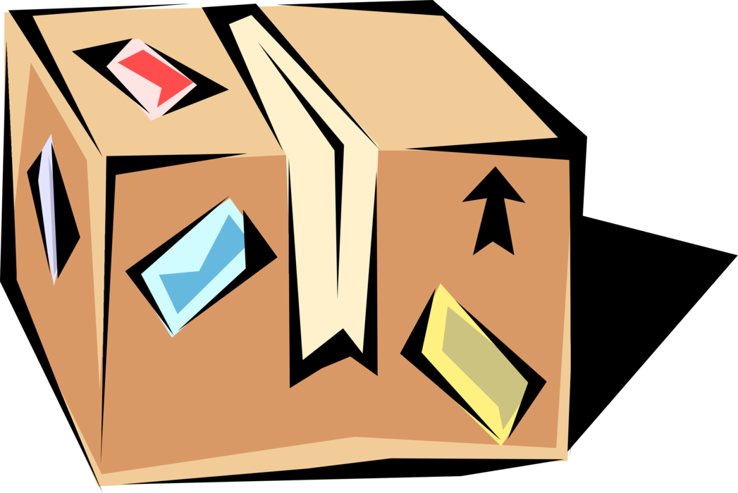 Vector Illustration of Cardboard Shipping Carton or Package Shipped by Mail or Courier