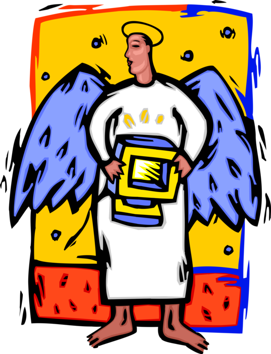Vector Illustration of Spiritual Angel with Computer