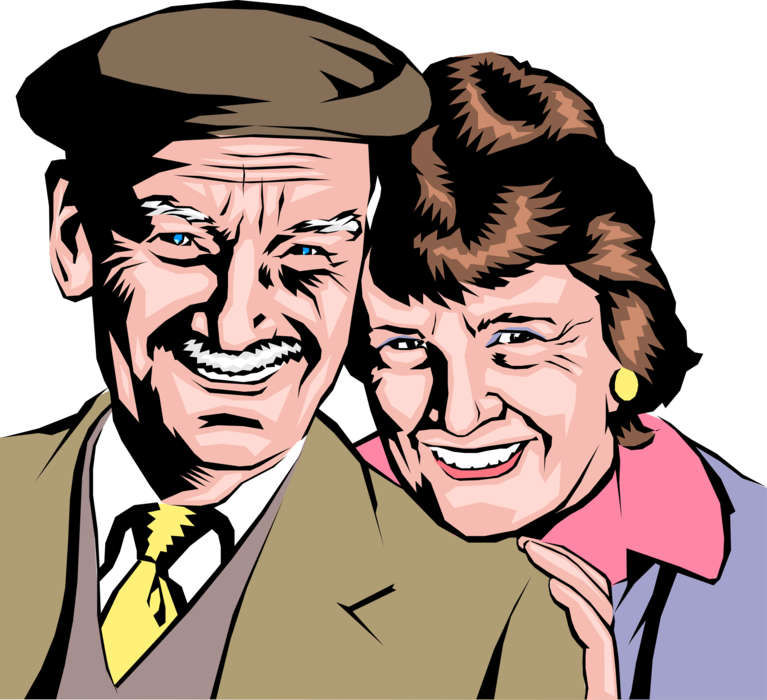 Vector Illustration of Retired Elderly Retired Couple Smiling and Enjoying Life