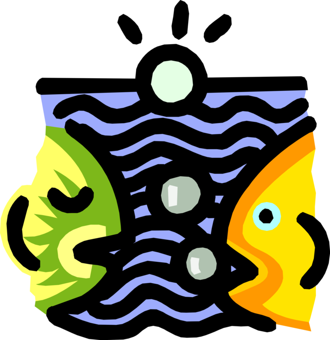 Vector Illustration of Two Fish Having Conversation with Bubbles