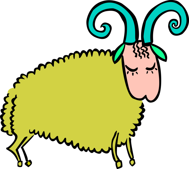 Vector Illustration of Domestic Goat with Horns