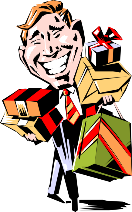 Vector Illustration of Businessman Bearing Gifts