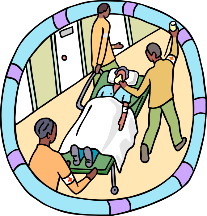 Vector Illustration of Emergency Patient on Gurney Stretcher with Hospital Workers