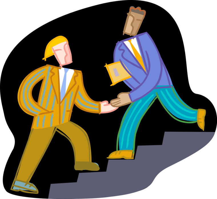 Vector Illustration of Colleagues Passing on Stairway Stairs