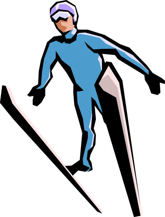 Vector Illustration of Ski Jumper Finds Air While Jumping with Skis