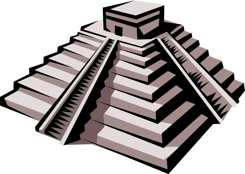 Vector Illustration of Ancient Mayan, Aztec, or Inca Pyramid Structure of Worship and Rituals to Gods