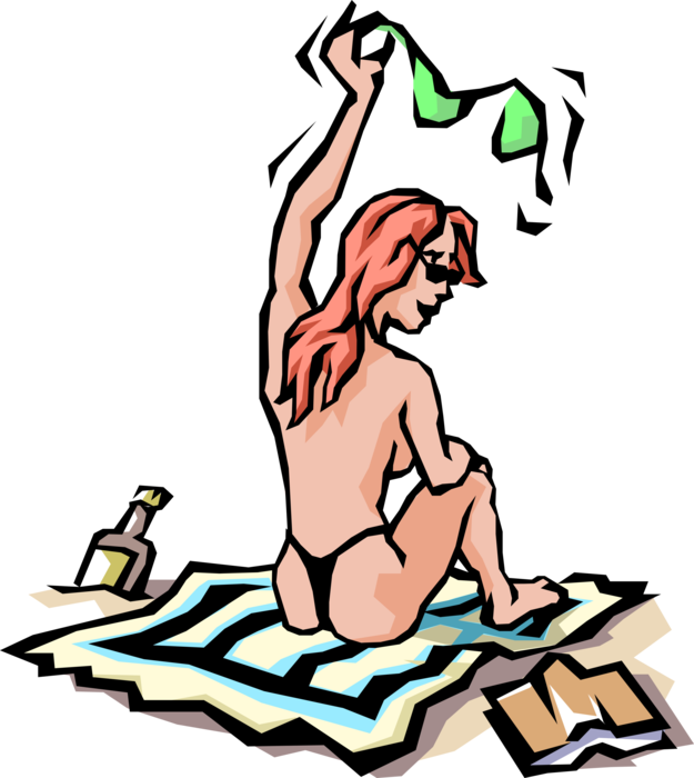 Vector Illustration of Topless Swimmer Isn't Shy
