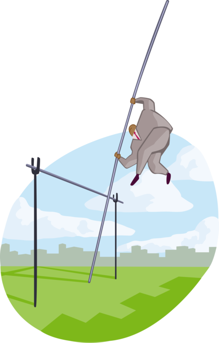 Vector Illustration of Track and Field Businessman Pole Vaulter Vaults to Achieve Goals