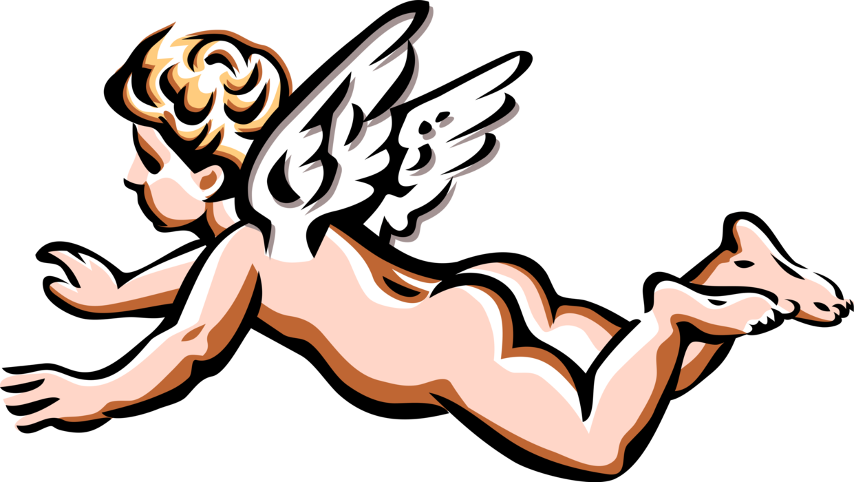 Vector Illustration of Angelic Spiritual Cherub Angel with Wings Flying 