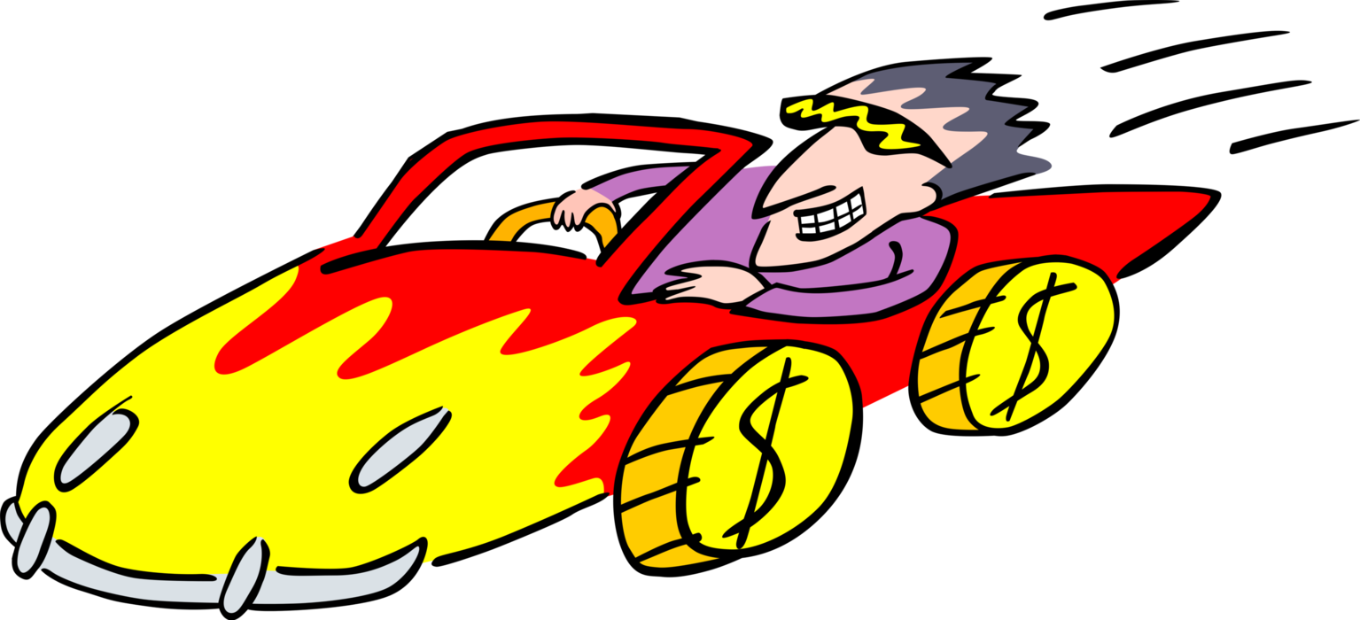 Vector Illustration of Sports Car Motorist Driver Driving Expensive Automobile