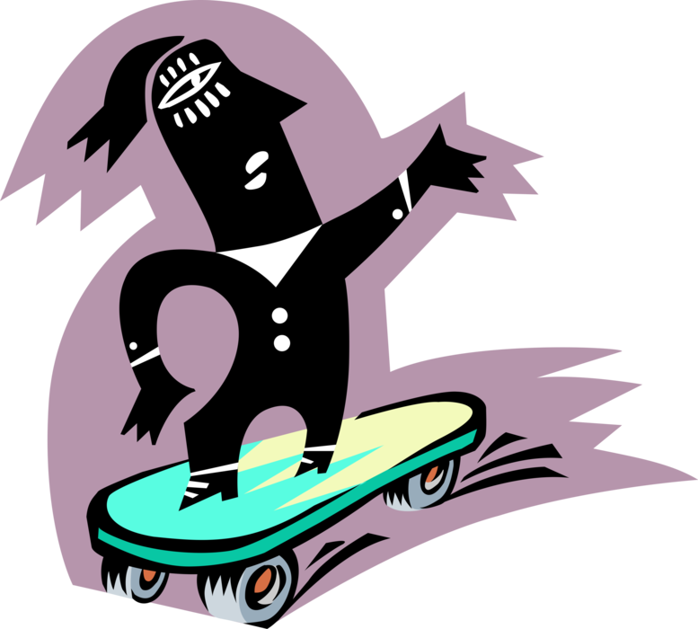 Vector Illustration of Skateboarder Rides Skateboard and Performs Stunts Skateboarding