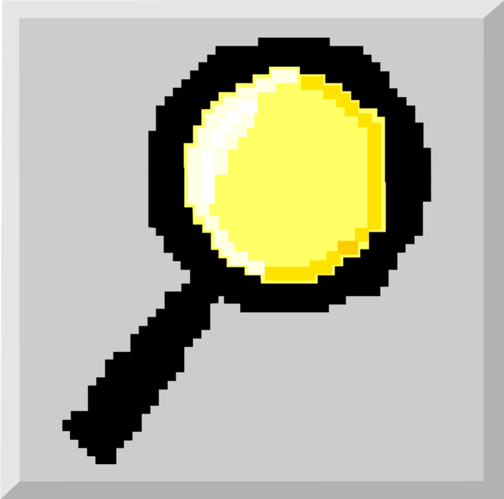 Vector Illustration of Pixelated Bitmap Magnification Through Convex Lens Magnifying Glass