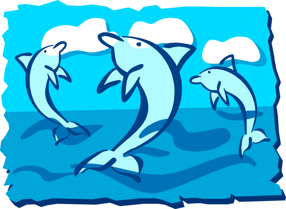 Vector Illustration of Three Aquatic Marine Mammal Cetacean Dolphins Jumping