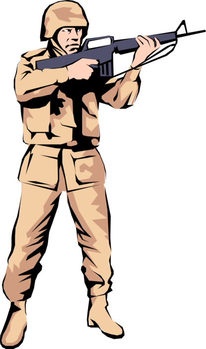 Vector Illustration of Armed Forces Military Combat Soldier with Automatic Weapon