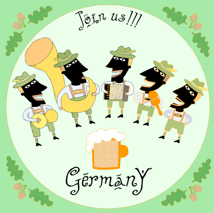 Vector Illustration of Swinging Bavarian Oktoberfest Polka Band, Germany