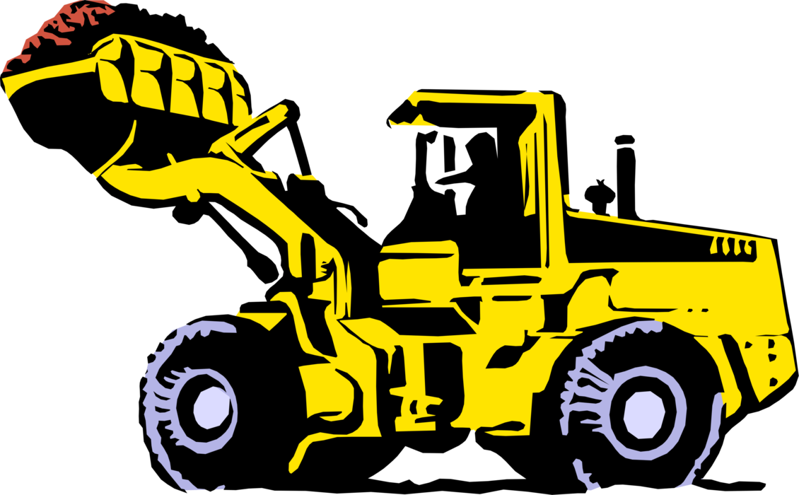 Vector Illustration of Construction Industry Heavy Machinery Equipment Excavator Front End Loader