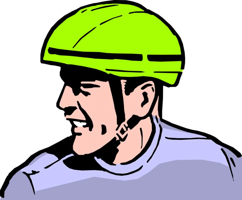Vector Illustration of Man Wearing Bicycle Safety Helmet