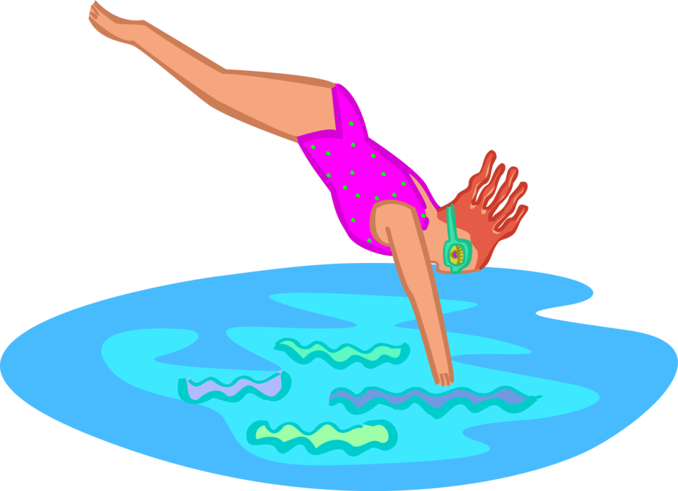 Vector Illustration of Diver Dives into Swimming Pool from Diving Board