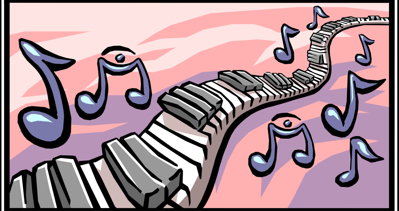 Vector Illustration of Musical Notation Notes with Piano Keyboard