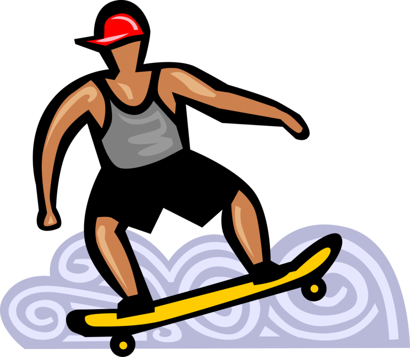 Vector Illustration of Teenage Skateboarder Skateboarding and Showing Off
