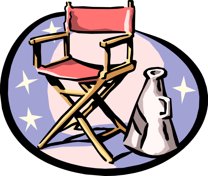 Vector Illustration of Hollywood Movie Directors Chair and Megaphone or Bullhorn to Amplify Voice