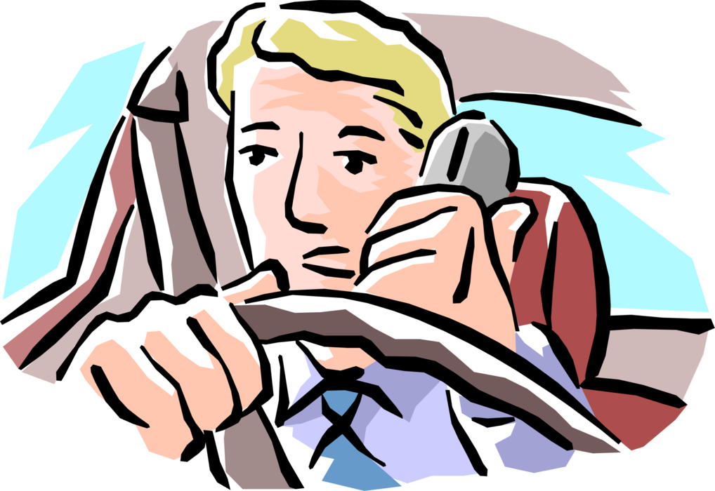 Vector Illustration of Businessman Breaks the Law by Using Cellphone While Driving