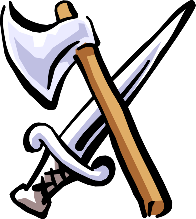 Vector Illustration of Middle Ages Medieval Axe and Sword Weapons
