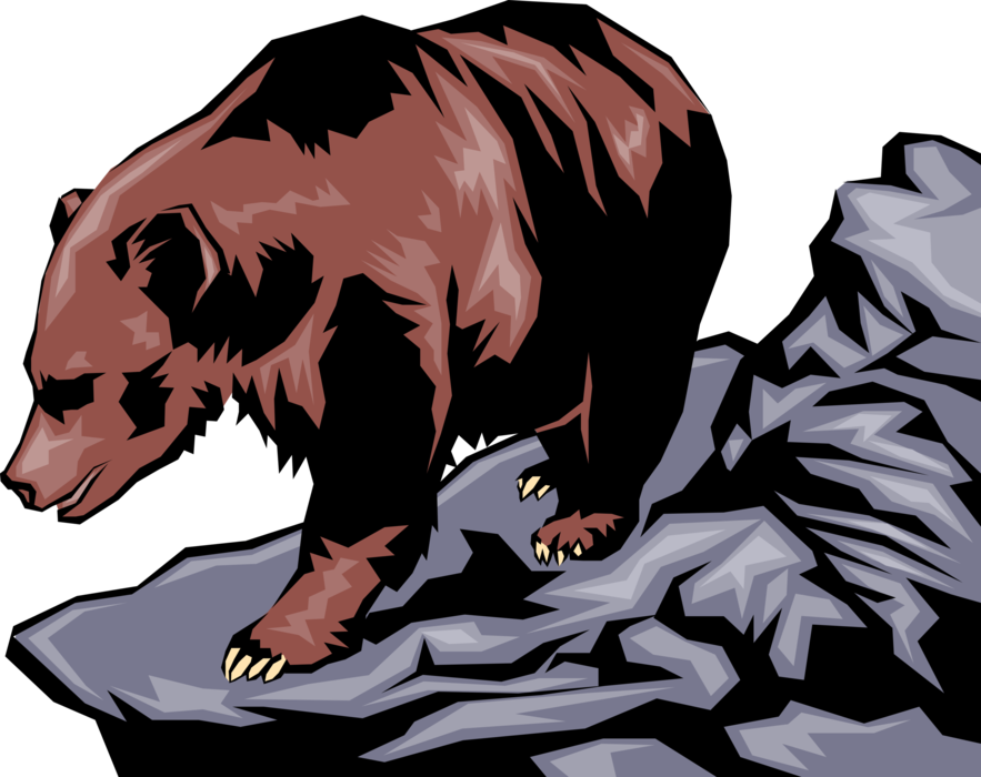 Vector Illustration of Grizzly Bear Hunting From Shoreline