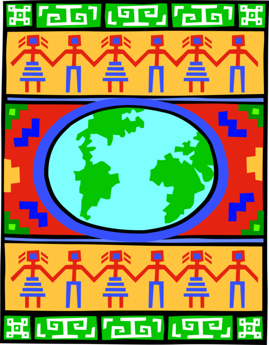 Vector Illustration of Southwestern United States Indigenous Native Symbols with Mother Earth World