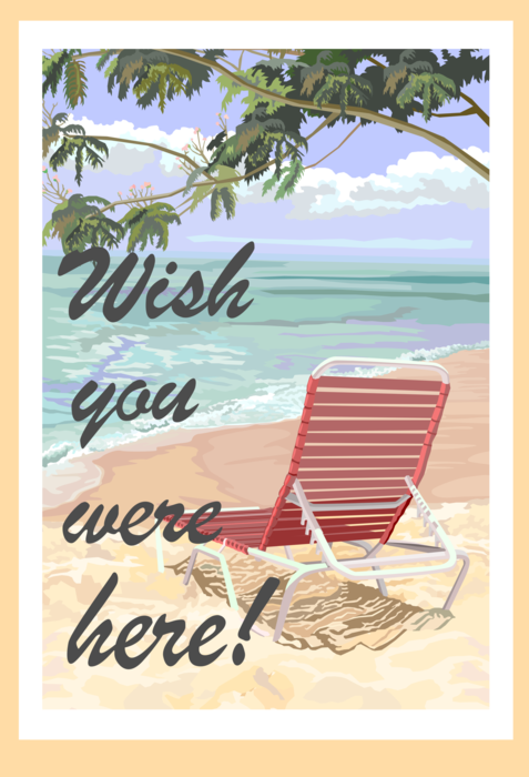 Vector Illustration of Vacation Greeting Card with Wish You Were Here Message